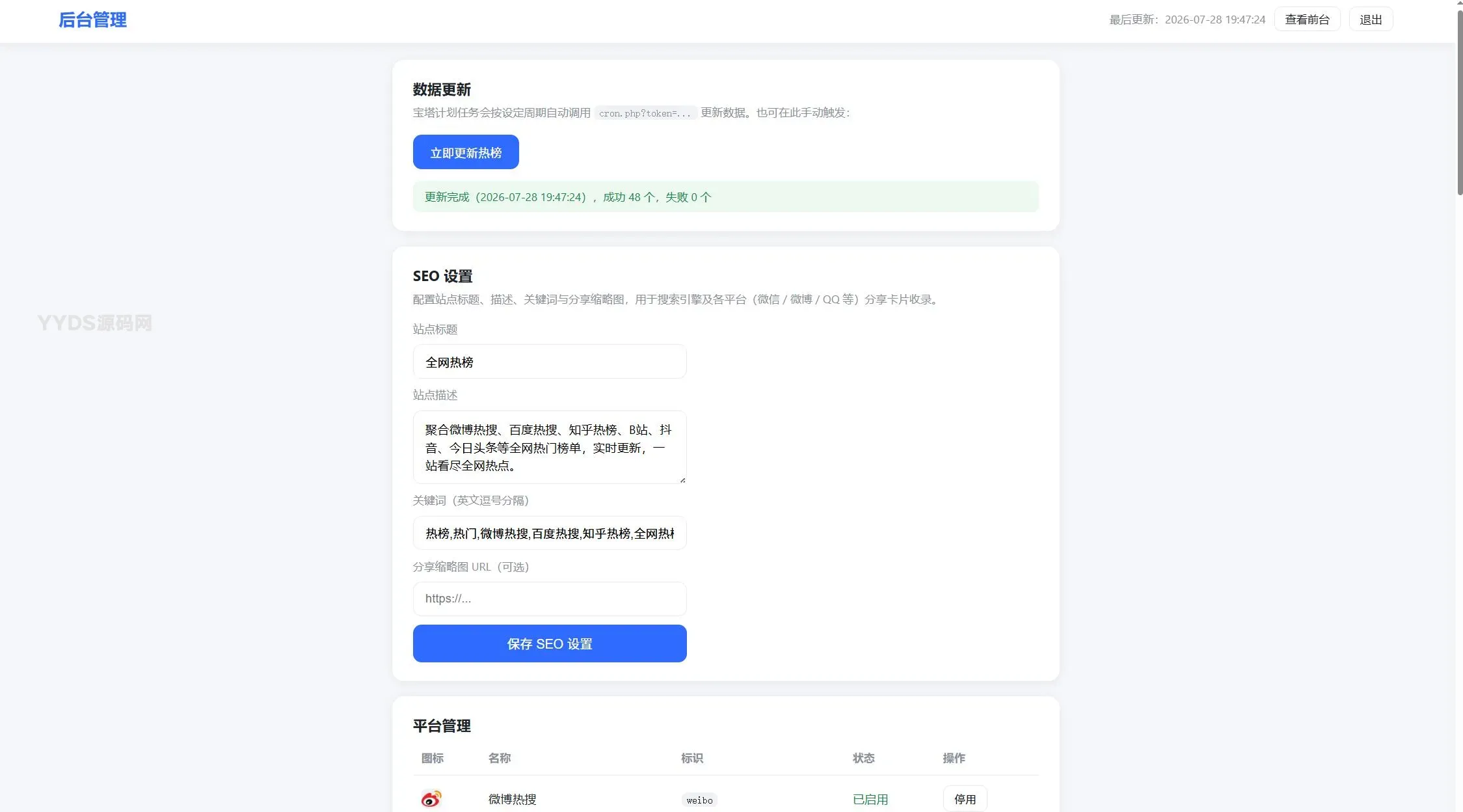 全网今日热榜热搜资讯源码